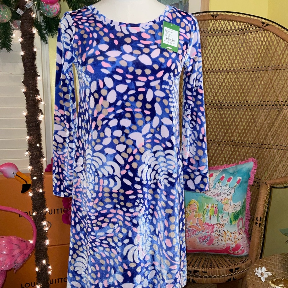 Lilly Pulitzer Olive Velour Dress Sparkling Grotto Size XXS ,XS - Picture 2 of 16